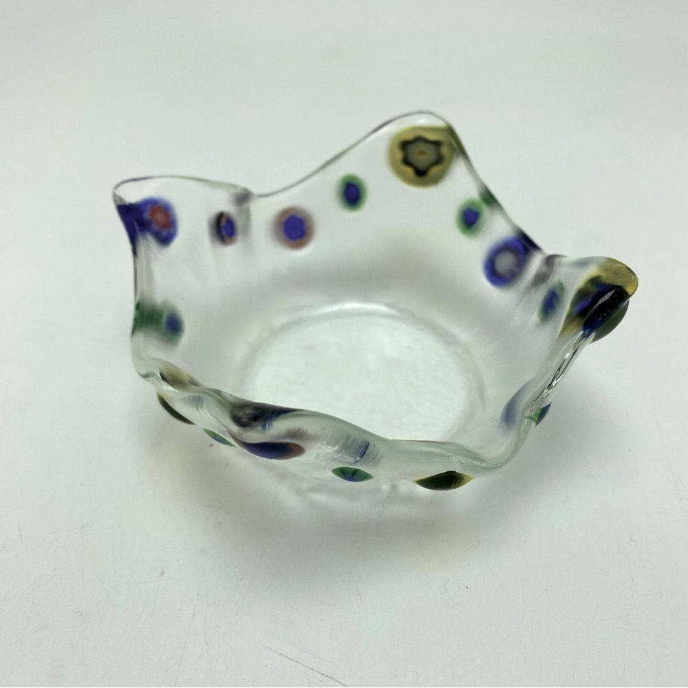 Vintage Murano Blown Glass Candle Holder/Candy Dish With Millefiori